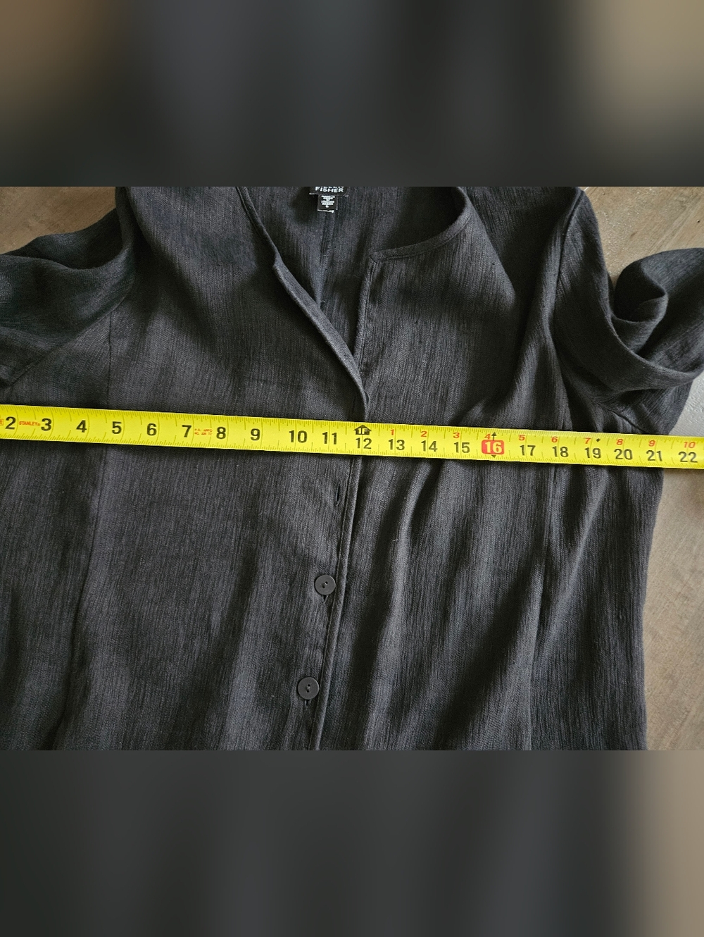 Eileen Fisher Womens Linen Blend Button Up Shirt Black Long Sleeve Tunic Large - Picture 6 of 10